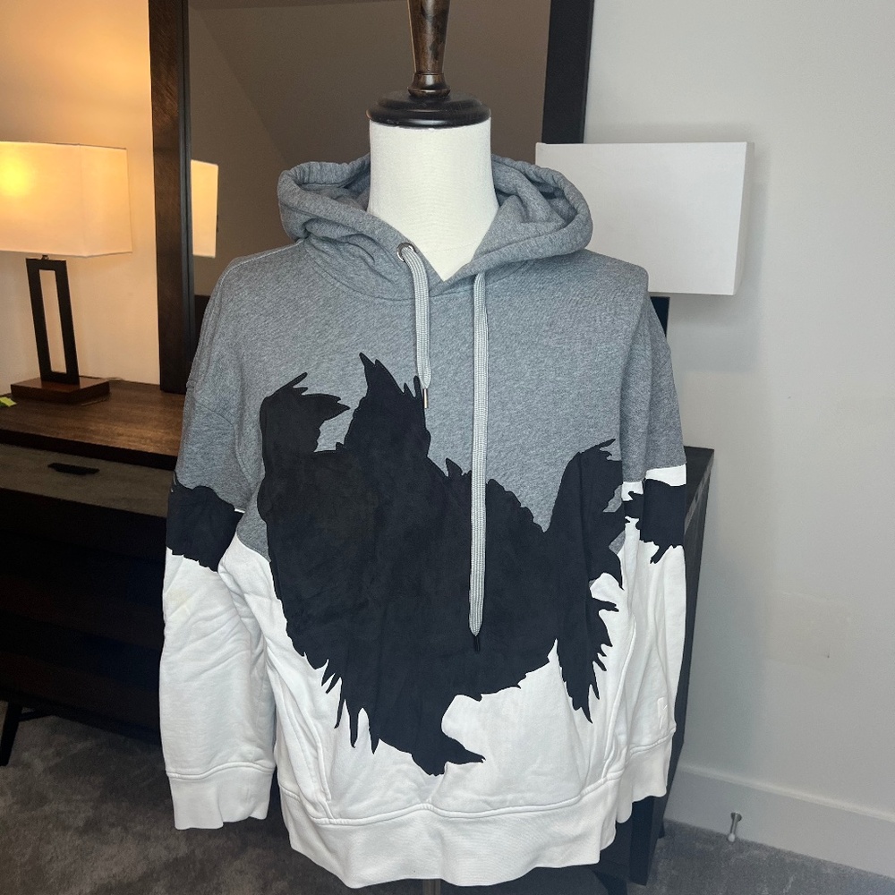 Neil Barrett Fleeced Cotton Hoodie with Suede Patches. 